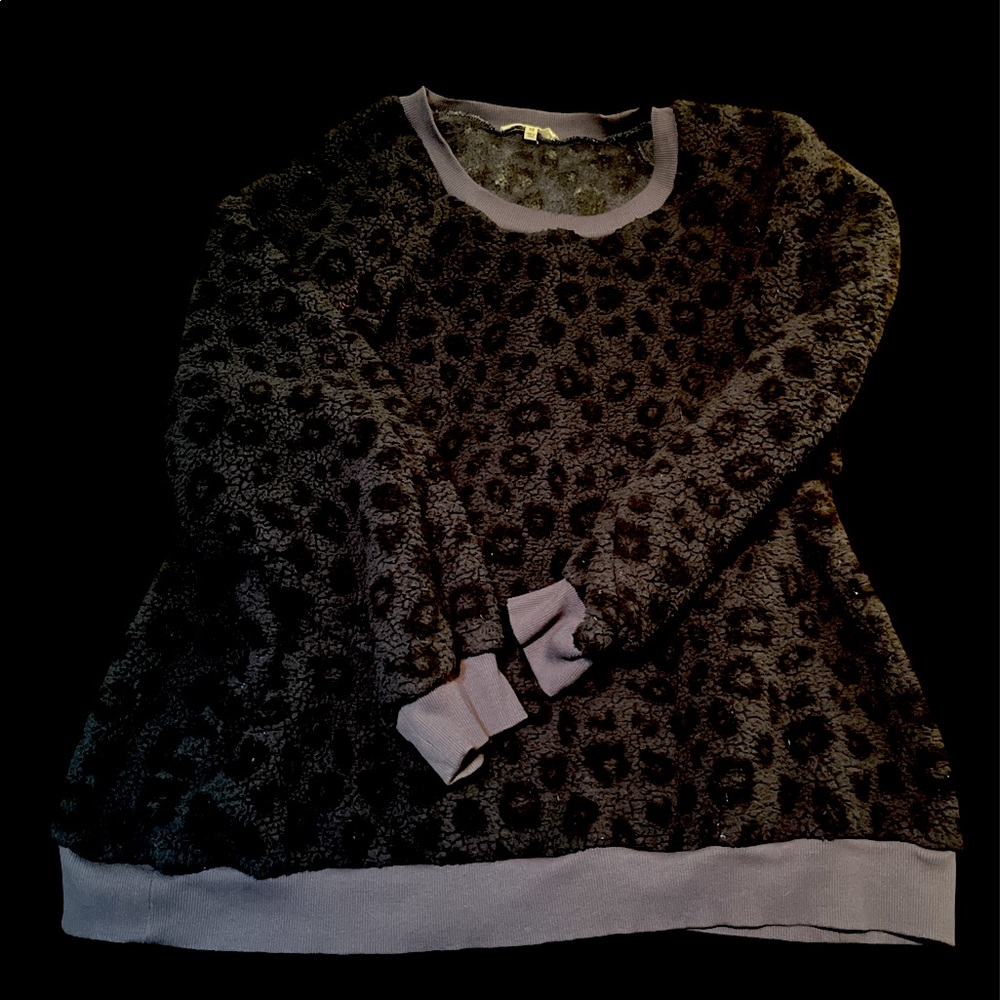 3X Dark Blue Leopard Print Sherpa Sweatshirt